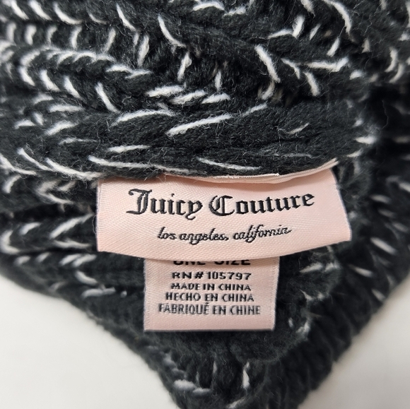 NWT JUICY COUTURE BLACK & WHITE POM POM BEANIE HAT KNITWEAR WOMEN OS CROCHET - Picture 10 of 13